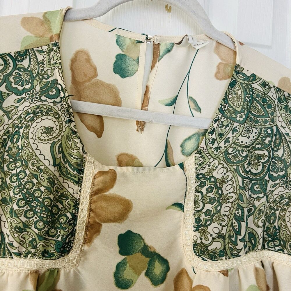 Cato Green & Brown Butterfly Cottagecore Billowy Chiffon Boho Blouse Plus 22/24W